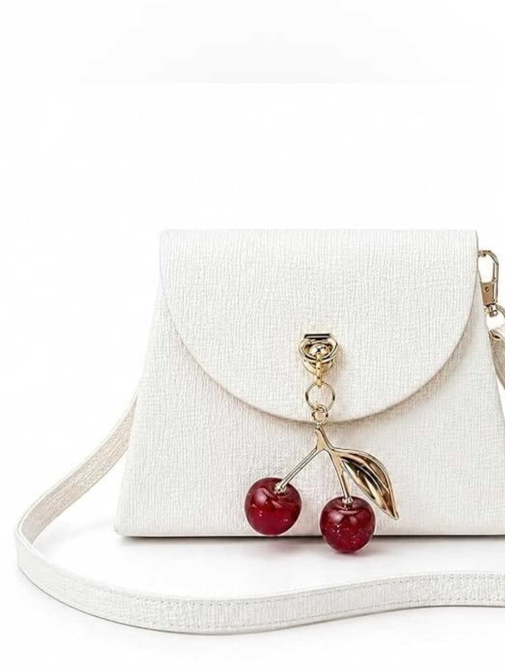 White Cherry Charm Crossbody Bag